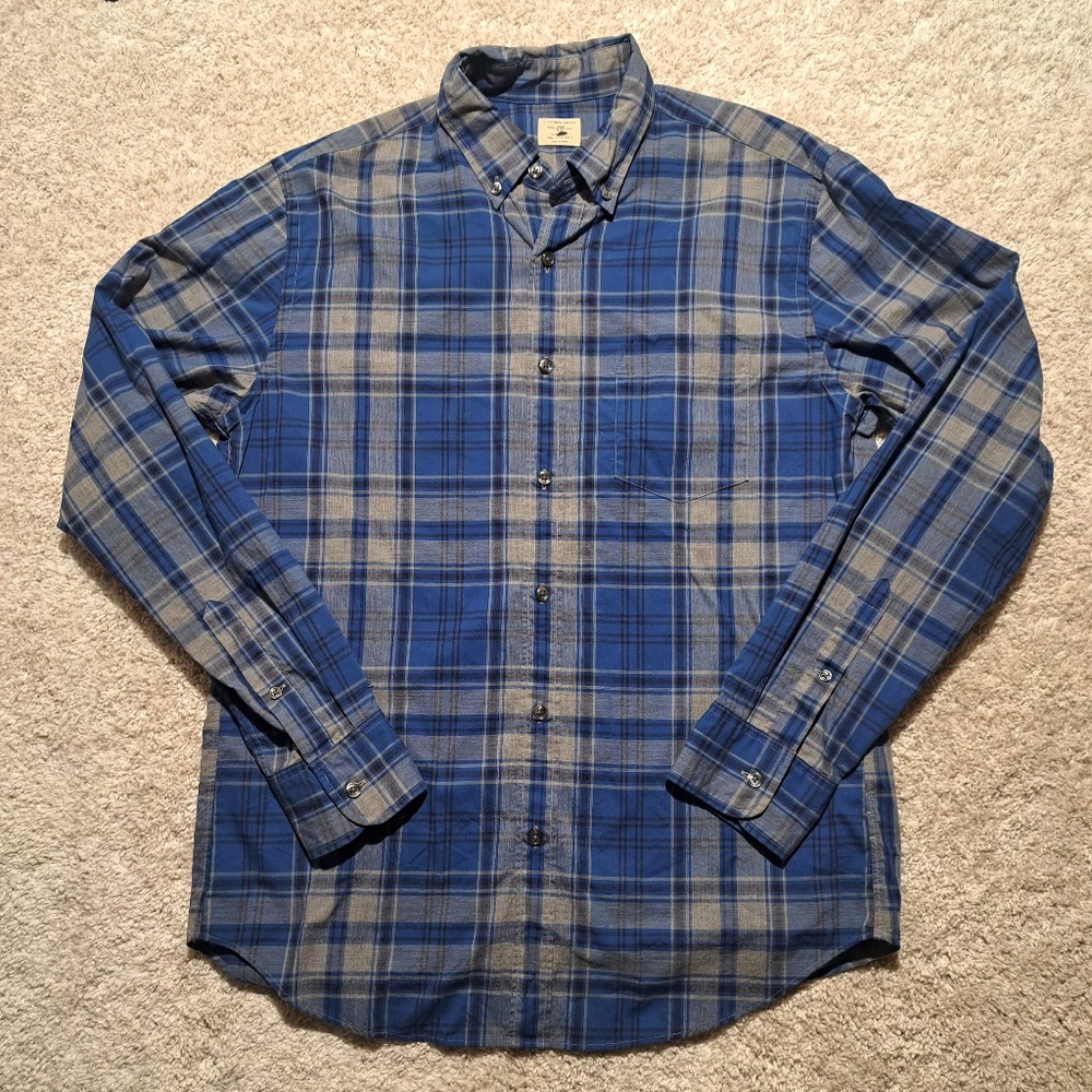 J CREW Mens 2-Ply Cotton Plaid Button Down Soft Wash Shirt